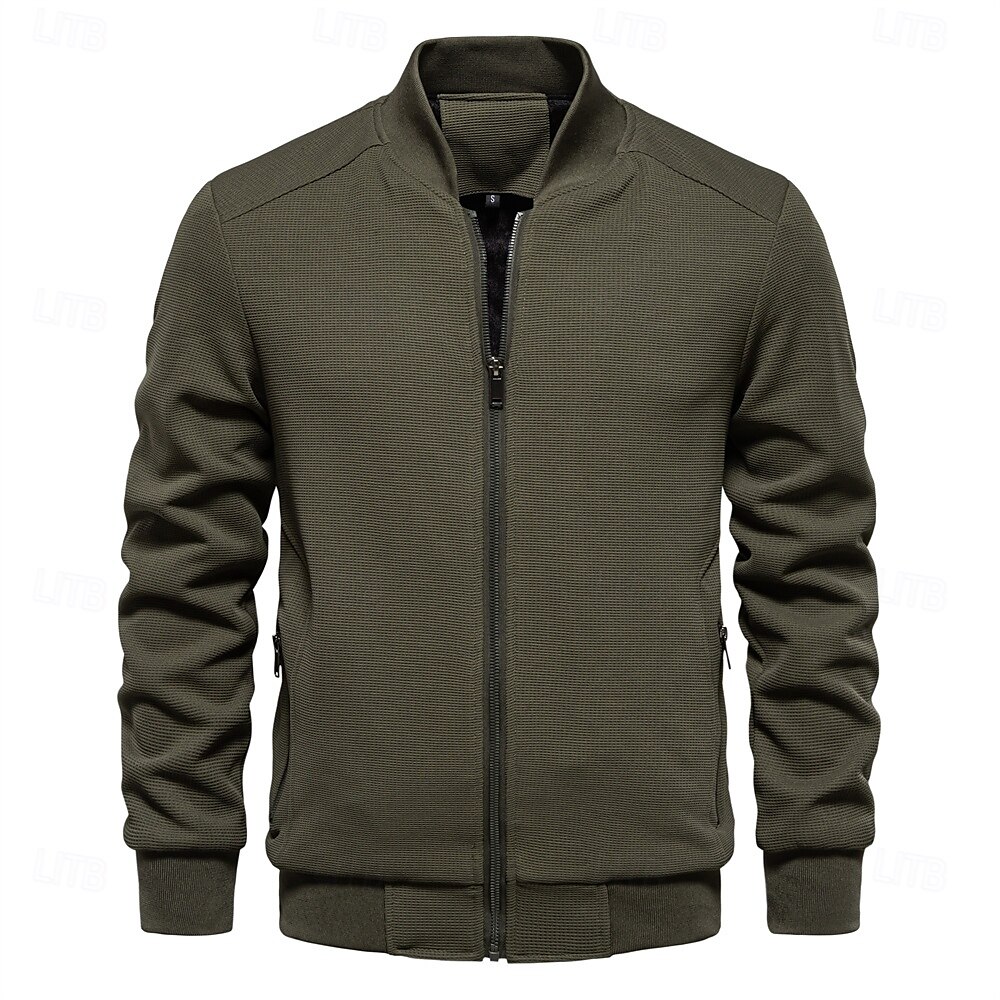 Hombre Chaqueta tipo gofre Chaqueta casual Casual Diario Sexy Primavera & Otoño Color sólido/liso Casual Cuello Mao Regular Albaricoque Negro Verde Claro Caqui Verde Ejército Chaquetas 2025 - $74.99 –P6