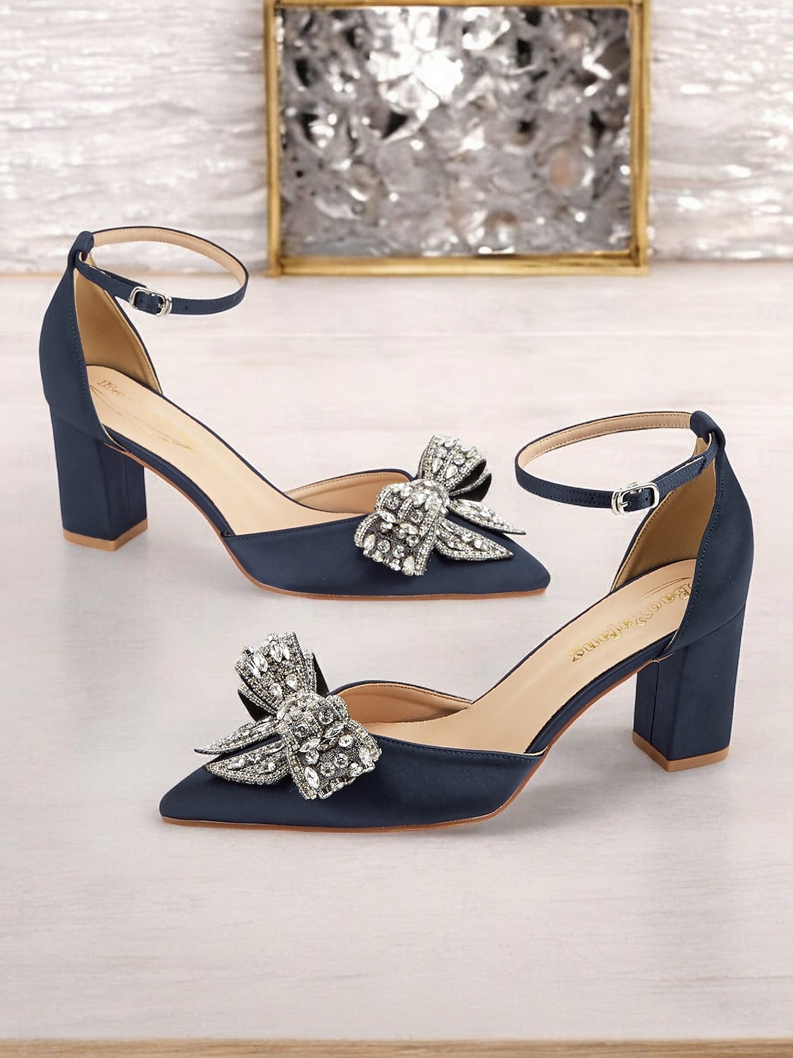 Damen Pumps aus Satin mit Blockabsatz und Strass-Schleife – elegante formelle Pumps für Hochzeiten und besondere Anlässe 2025 - $59.99 –P1