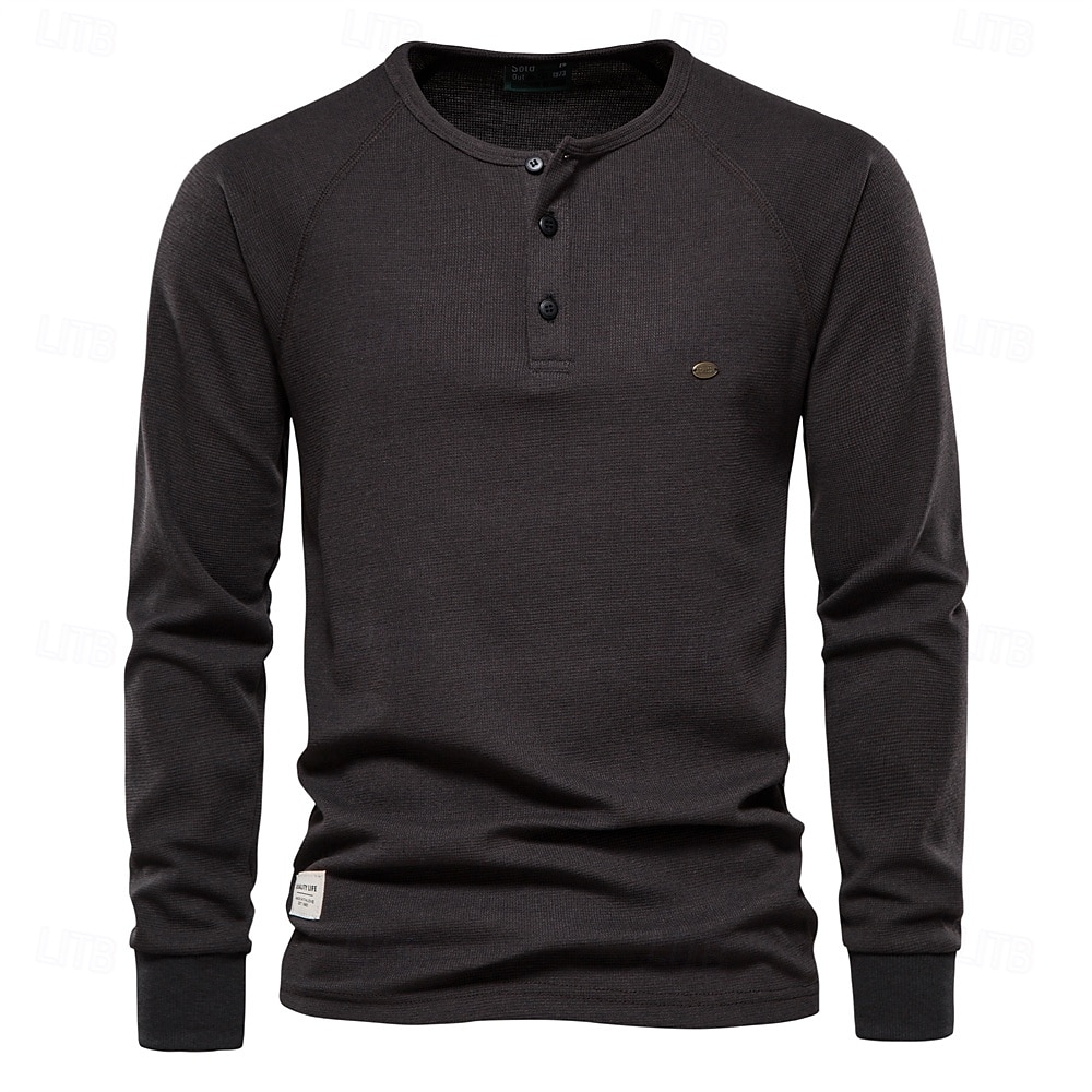 Męskie Koszulka z dzianiny waflowej Długi rękaw Henley Wiosna i jesień Jednolity/zwykły kolor Codzienny Styl klasyczny Codzienne Ciemnoszary Biały Czerwony Top Tee dla mężczyzn 2025 - $22.99 –P11