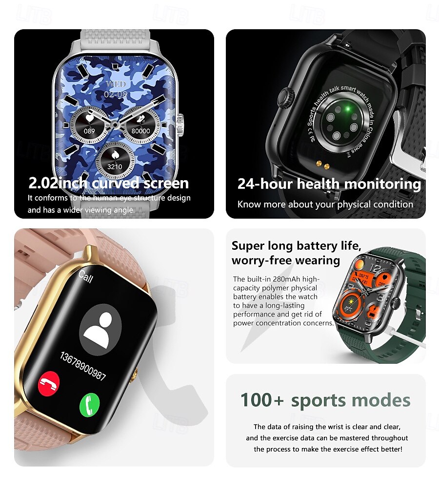 iMosi F12 Smart Watch 2.02 inch Smartwatch Fitness Running Watch Bluetooth Pedometer Call Reminder Activity Tracker Compatible with Android iOS Women Men Hands-Free Calls Media Control Message 2025 - $39.99 –P2