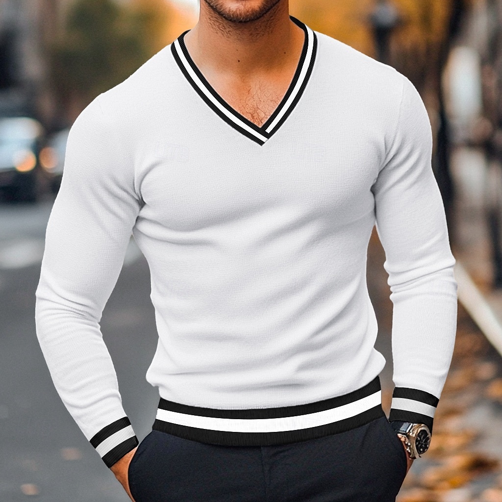 رجالي تي شيرت تي متماسكة كم طويل V رقبة الشتاء ربيع & الصيف لون الصلبة تريكو V-neck كاجوال / يومي أسود أبيض أصفر تي شيرت للرجال 2025 - $12.99 –P4