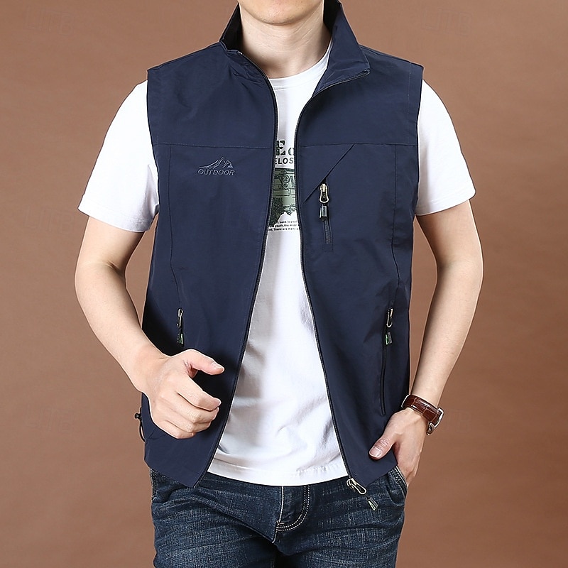 Per uomo Gilet Gilet da pesca Gilet da escursione Giornaliero Appuntamento Da mare Di tendenza Informale Primavera & Autunno Tasche Nylon Comodo Liscio Cerniera Colletto alla coreana Standard Nero del 2026 a $27.99 –P2