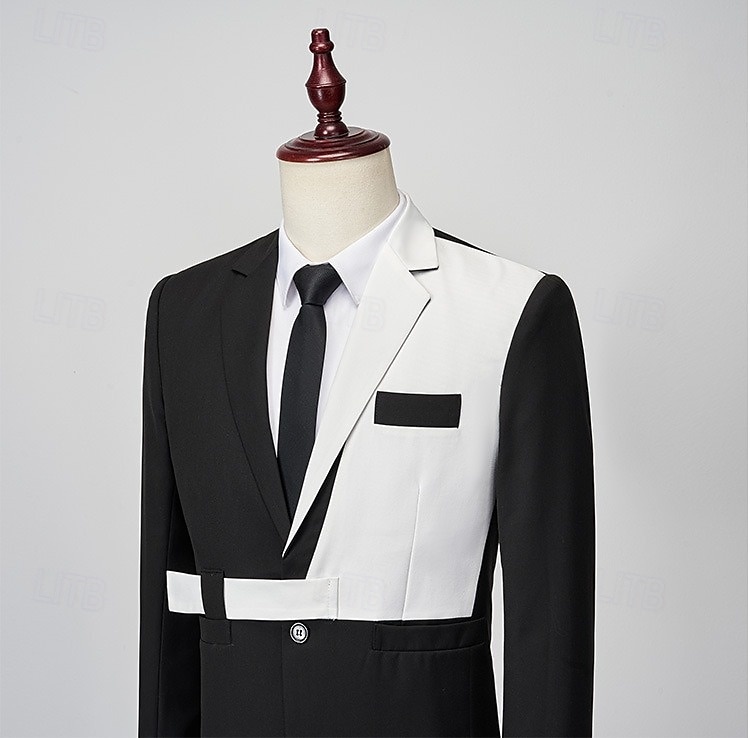 Veste blazer pour hommes mode soirée décontractée patchwork blanche/verte noire/blanche noire/verte ajustée à bouton simple de 2025 ? $54.99 –P2