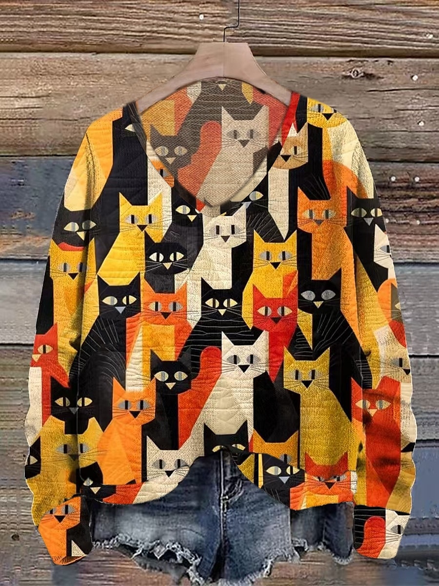 Pentru femei Pulover pulover Casual Animal În V Decolteu în V Imprimare digitală Manșon Lung Topuri obișnuite Tricotat Zilnic Galben Toamnă Iarnă 2025 - $61.99 –P1