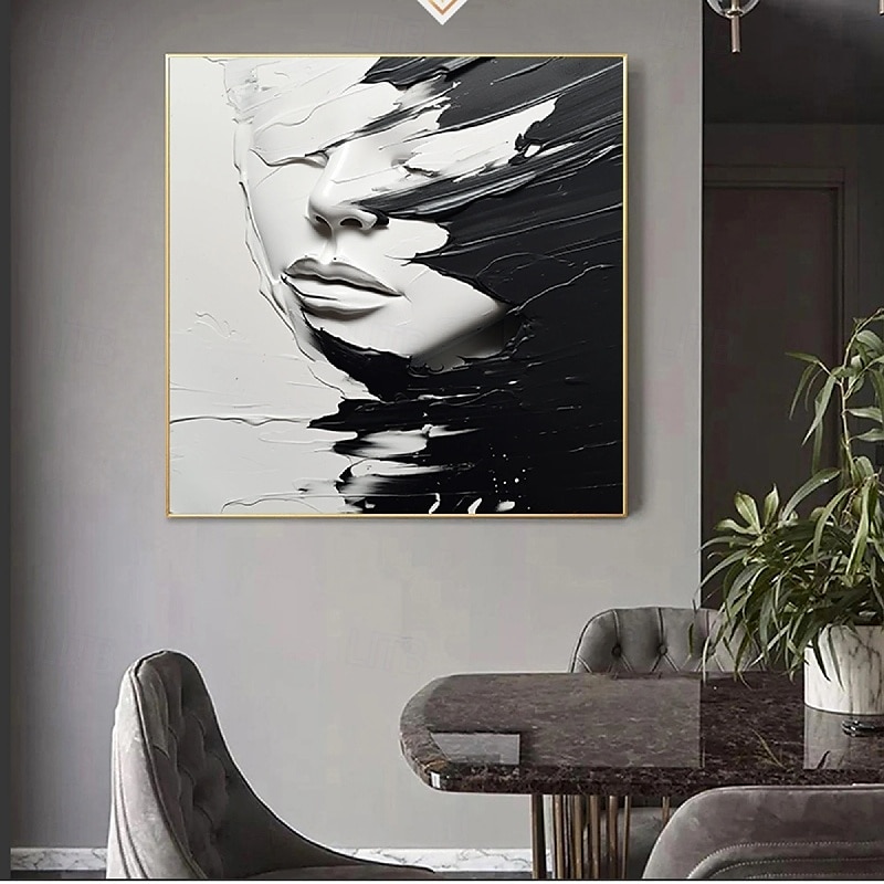 dipinto a olio astratto fatto a mano, dipinto a mano in bianco e nero, spatola, ragazza, dipinto a olio, figura in bianco e nero, pittura a olio, arte murale, grande dipinto in bianco e nero, pittura del 2025 a $131.99 –P7