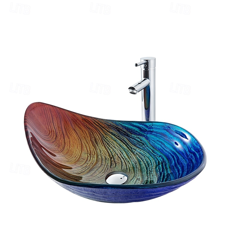 moderno semplice chiaro luce intaglio yuan tesoro lavabo in vetro temperato con rubinetto a cascata lavabo supporto lavello bwy19-193 del 2025 a $453.59 –P2