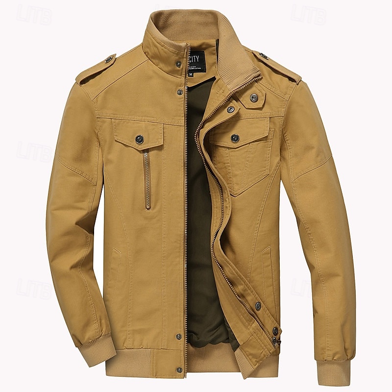 Herren Einsatzjacke übergangsjacke Ausgehen Windjacke Tasche Ganzjahres Einfach Klassisch Stehkragen Regulär Schwarz Khaki Armeegrün Jacken 2025 - $54.99 –P1