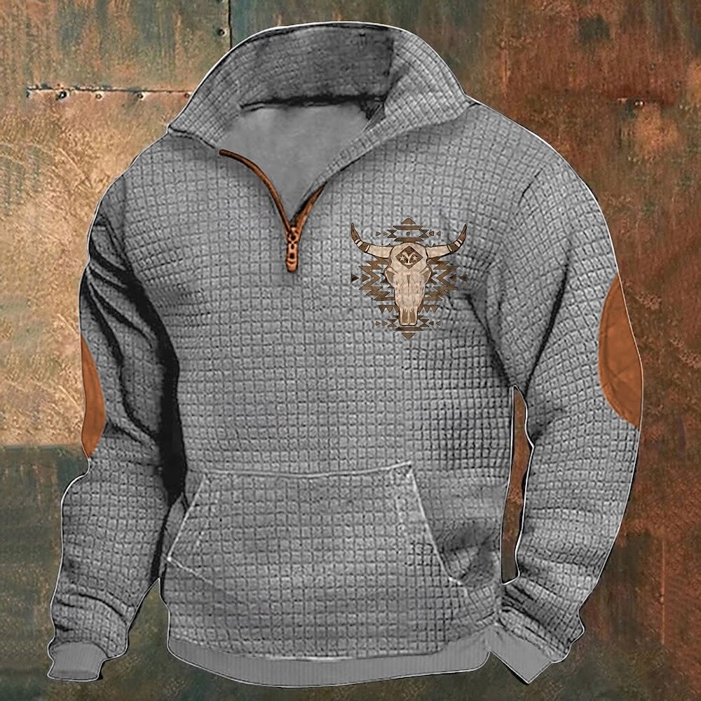 Homens Moletom Waffle Moletom Moletom com zíper Preto Branco Azul Marinha Cáqui Cinzento Escuro Meio Zíper Gráfico Vaca Imprimir Patchwork Bolso frontal Quarter Zip Diário Feriado Para Noite Poliéster de 2025 por $28.99 –P7