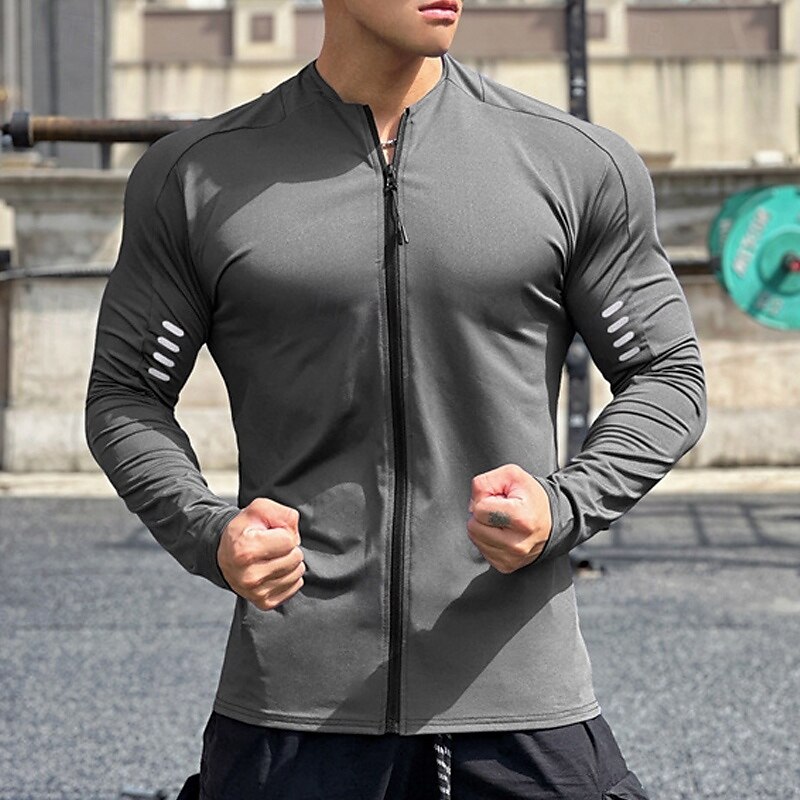 Per uomo Maglia Atletica Maglia da palestra Camicia fitness Camicia a compressione imbottita Zip intera Manica lunga Maglietta / Maglia Informale Athleisure Autunno Traspirante Asciugatura rapida del 2025 a $19.19 –P5