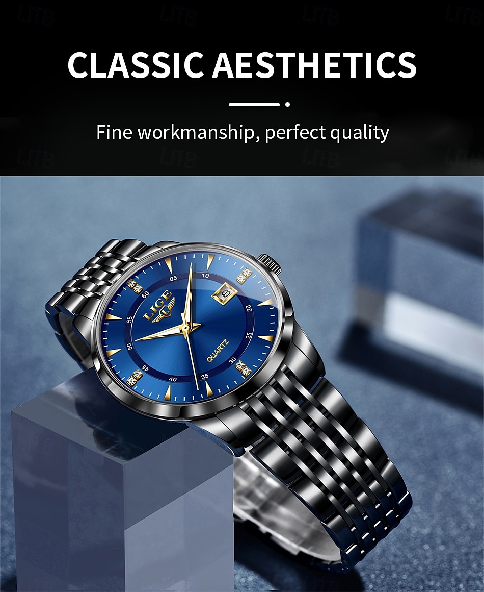 LIGE Men Quartz Watch Minimalist Calendar Stainless Steel Watch 2025 - $27.99 –P4
