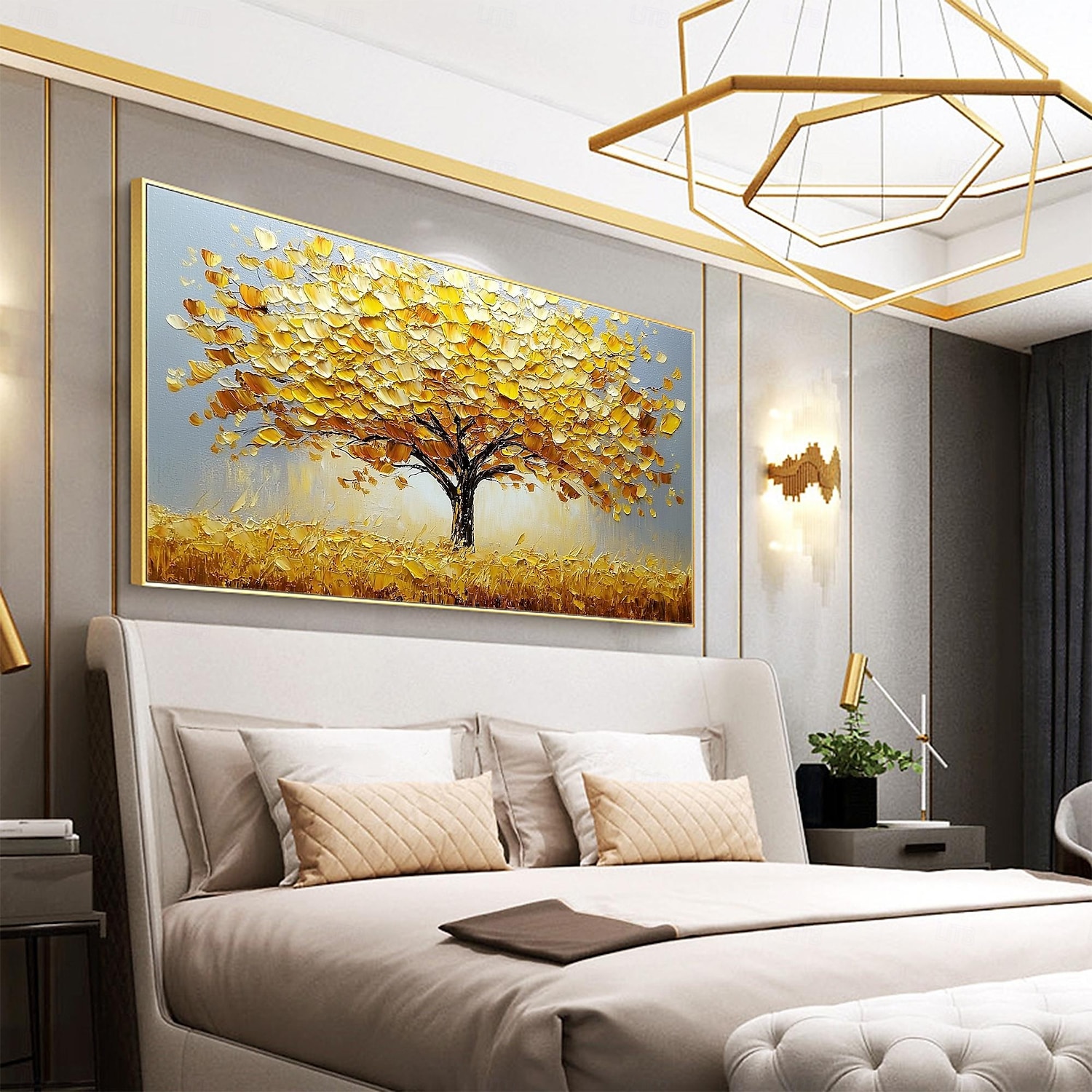 Handmade Original Golden Tree of Life Oil Painting On Canvas Abstract Texture Floral Wall Art for Home Decor With Stretched Frame/Without Inner Frame Painting 2025 - $150.99 –P6