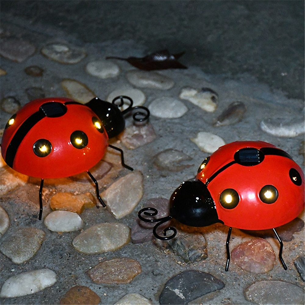 Lámpara decorativa de mariquita de hierro solar, diseño creativo de siete estrellas, simulación de jardín al aire libre, luz colgante de pared de animales para patio, para decoraciones de patio, 1 2025 - $18.99 –P7