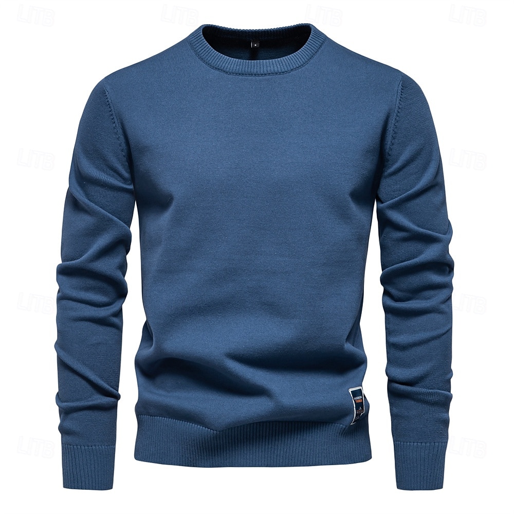 Herrenpullover aus einfarbiger Baumwolle mit Rundhalsausschnitt, lässiger, klassischer Pullover für Männer 2026 - $34.99 –P11