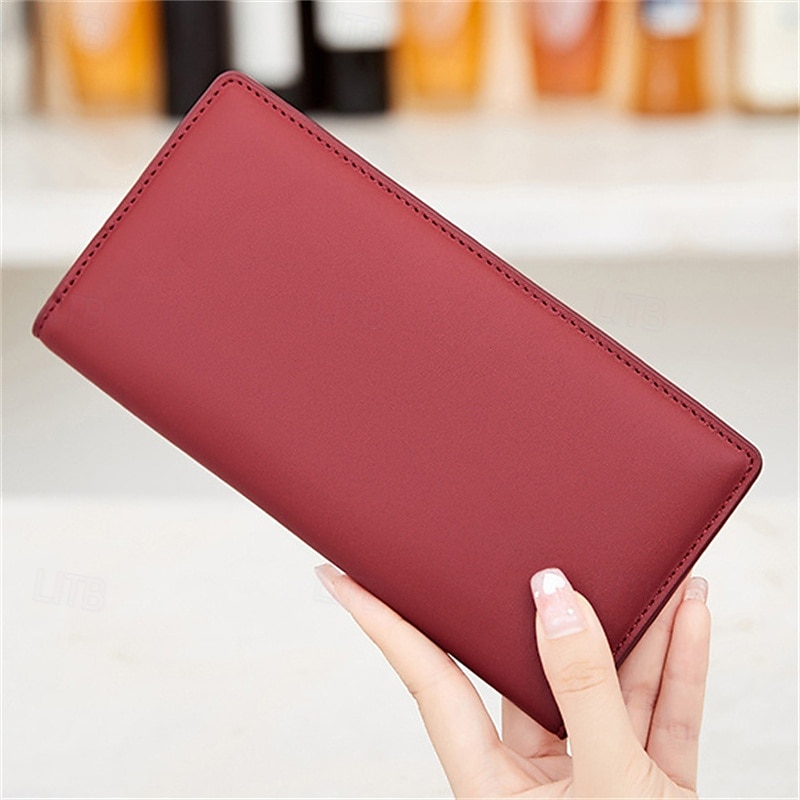 Portafoglio lungo ultra sottile bifold portatile in pelle PU con blocco RFID e più slot per carte e libretto degli assegni &titolari di carte di credito del 2025 a $22.99 –P7
