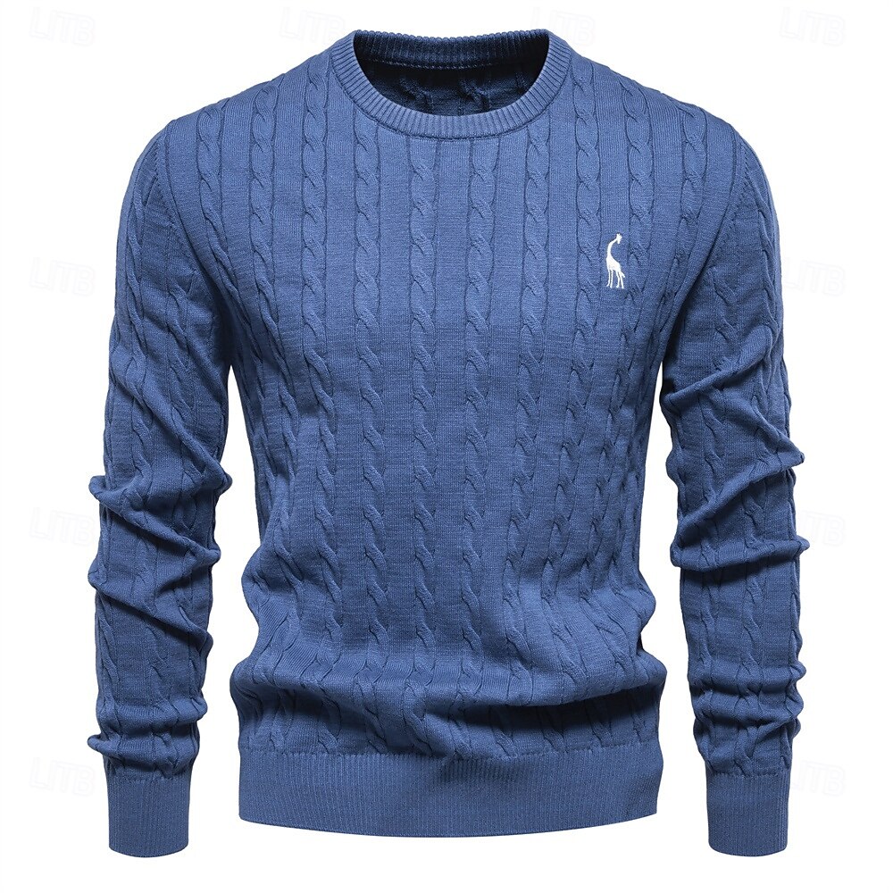 maglione da uomo in cotone con ricamo giraffa, girocollo, classico pullover lavorato a maglia con motivo a torsione per uomo del 2025 a $41.99 –P10