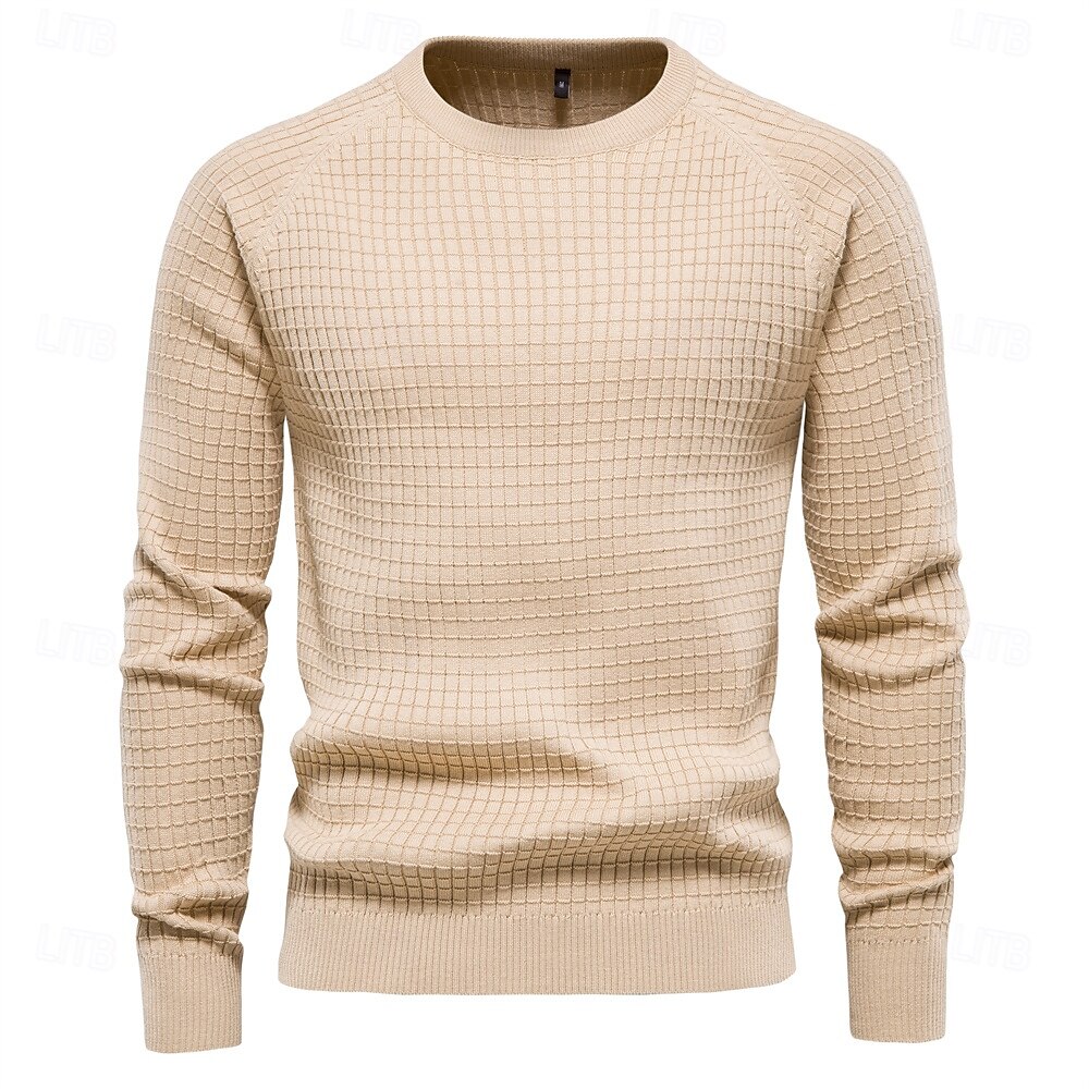 100% Baumwolle Herren Pullover einfarbig Oansatz hochwertige Mesh Pullover männlich neue Winter Herbst Basic Pullover für Männer 2025 - $37.99 –P6