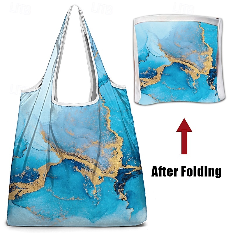 Abstract Blue and Gold Marble Tote Bag for Women – Reusable Eco-Friendly Shopping Bag with Artistic Design, Perfect for Daily Use and Travel 2025 - $14.99 –P2