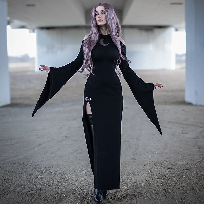 Punk & Gothic Dress Wrap Dress Witch Goth Girl Morticia Addams Flocking  Fancy Dress Women's Fantasy Walpurgis Night Halloween Carnival Party Casual  Da