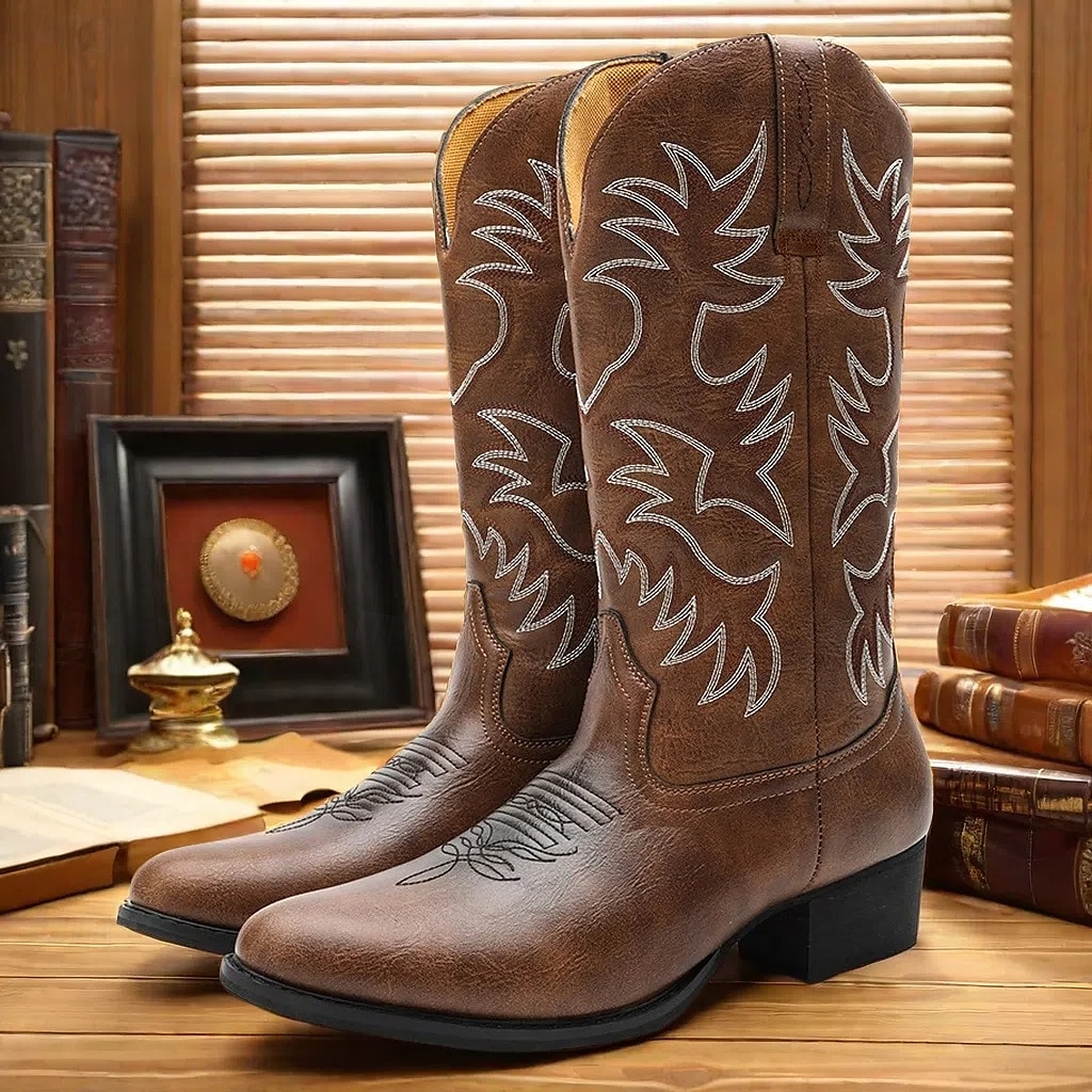 Férfi Csizmák Western csizma Szüret Klasszikus Szabadtéri PU Hosszú szárú csizmák Fekete Barna Tél 2025 - $59.99 –P1