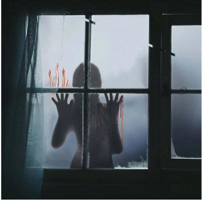 halloween samolepky na zeď - samolepicí skleněné dekorace na okna s rukama duchů, ženským duchem, krvavými otisky rukou a stopami 2025 - $9.49 –P4