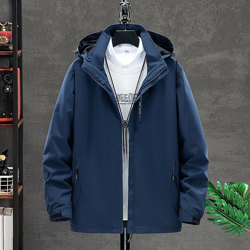 Herr klår upp Vandringsjacka Regnkappa till vandring Vinter Utomhus Vattentät Andningsfunktion Mjuk Avtagbar huva Jacka Fullängd synlig dragkedja Fiske Klättring Strand Marin Svart Kristall Röd 2025 - $39.99 –P6