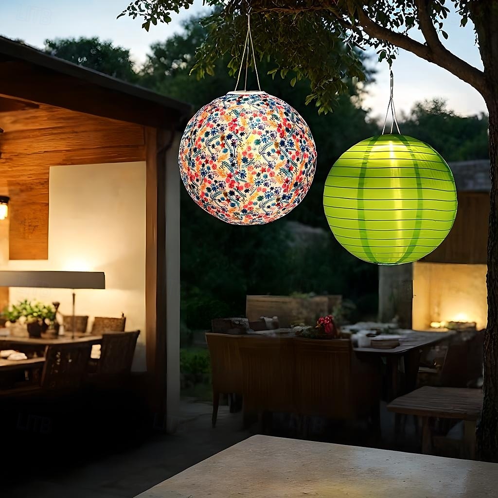Lanterna solare a globo da 12 pollici (30 cm) in stile cinese, luce a LED sospesa in nylon impermeabile IP65 per esterni, bianco caldo per giardino, festa, decorazione del cortile del 2025 a $29.99 –P13