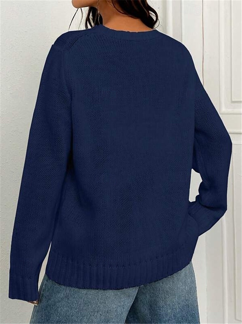 Women's Sweater Daily Stylish Casual Graphic Crew Neck Crewneck Long Sleeve Regular Tops Knit Going out Black White Fall Winter 2025 - $44.99 –P6