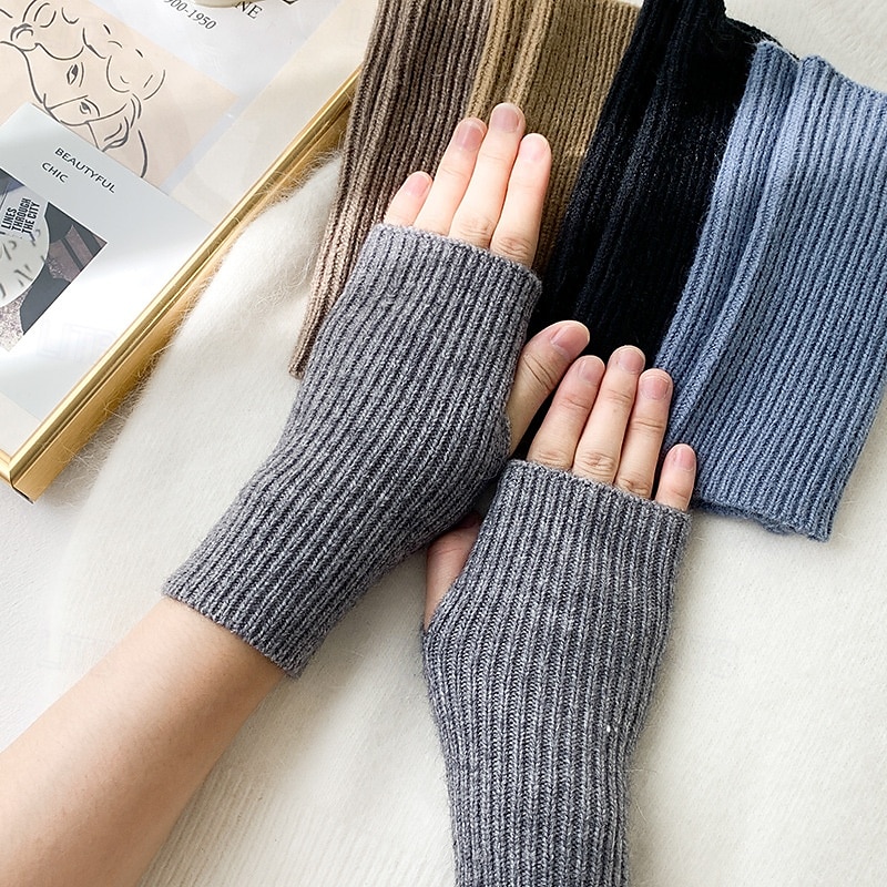 gants sans doigts poignet sans doigts gants tricotés chauffe-bras manches extensibles pour femmes hiver chaud unisexe pour mitaines de 2025 ? $12.49 –P2