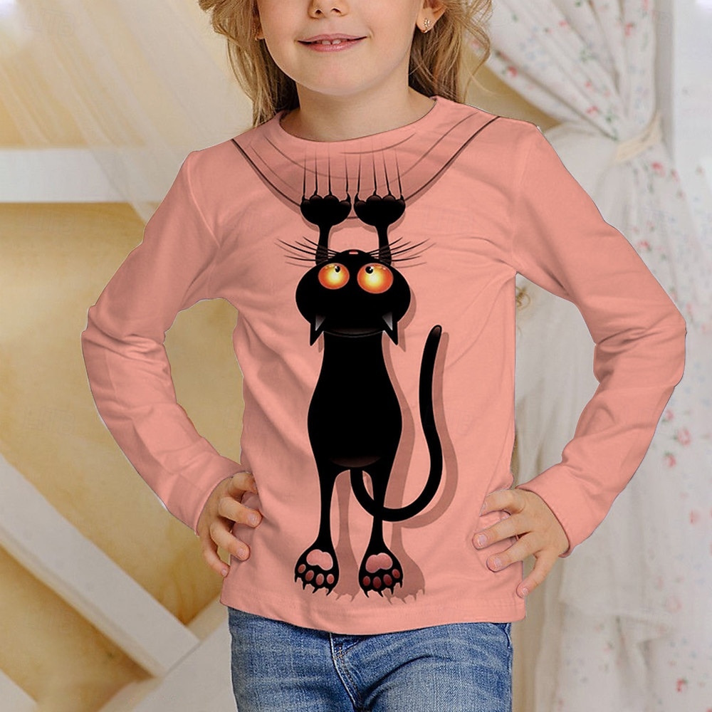 Flickor 3D Grafisk Djur T-shirt Långärmad Vår Höst Mode Grundläggande Barn 4-12 år Rund hals Utomhus Ledigt Dagligen Normal 2025 - $13.99 –P2