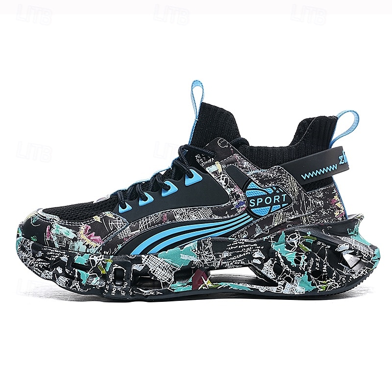 sneakers alte da uomo con motivo graffiti – scarpe sportive streetwear colorate con chiusura con lacci, tomaia in mesh traspirante per abbigliamento casual e sportivo del 2026 a $64.99 –P13