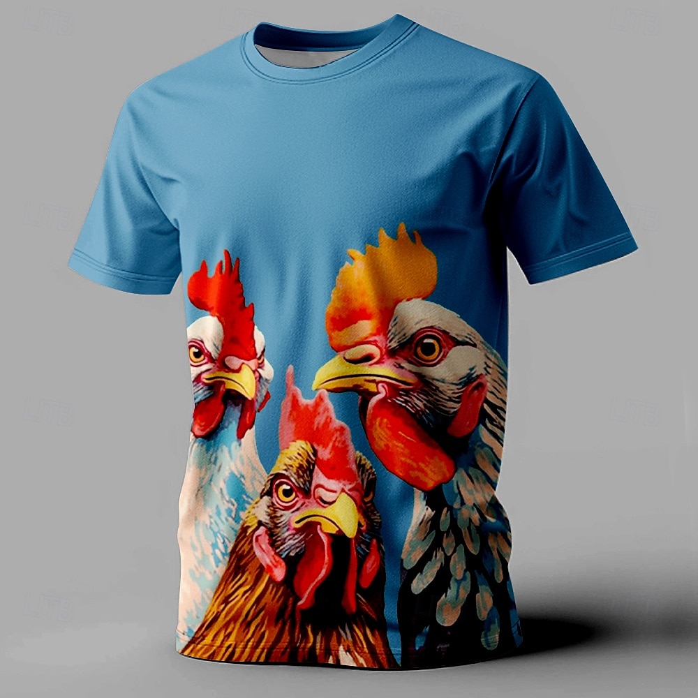 Herr Tupp T-shirt Kortärmad T-shirt 3D-tryck Rund hals Skjorta Mode Fritids- Gata Utomhussport Svart Vit Rubinrött Sommar Vår Kläder S M L XL XXL XXXL 2025 - AU $26.59 –P4