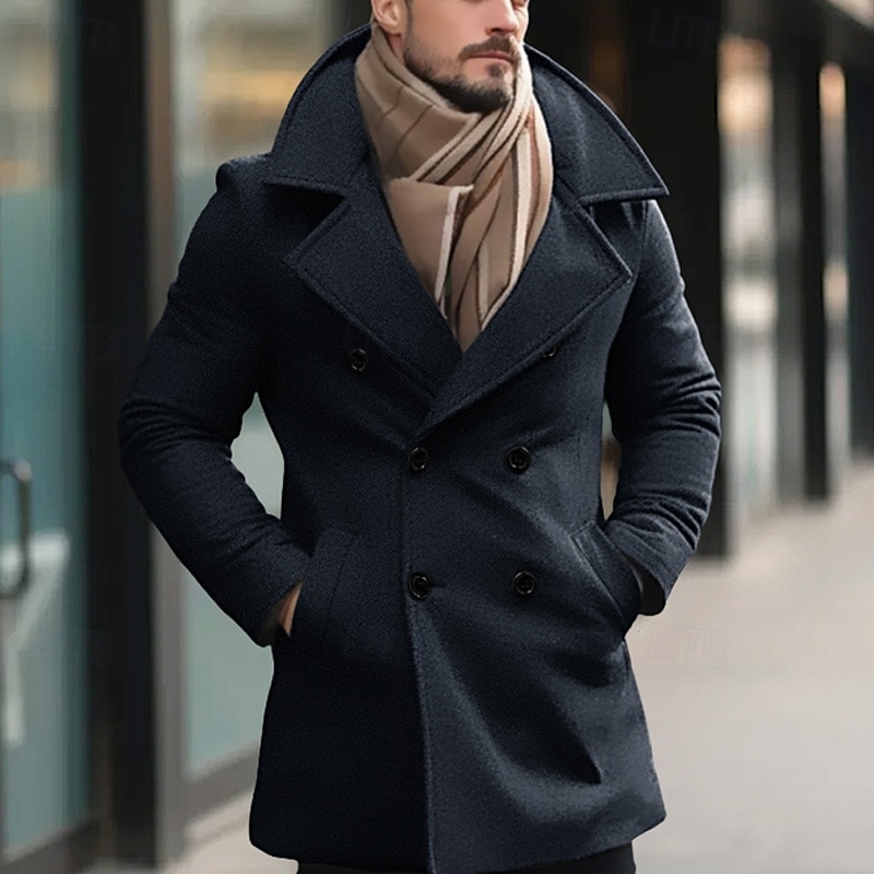 Herren Wintermantel Peacoat Trenchcoat Outdoor Freizeitskleidung Herbst Winter Polyester warm Oberbekleidung Bekleidung Modisch Strassenmode Glatt Tasche Kargen Doppelreihiger Verschluss 2025 - $48.99 –P2