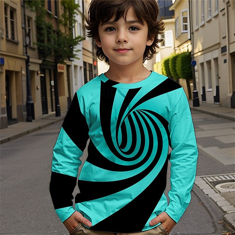 Jungen 3D Graphic Geometrisch T-Shirt Langarm Frühling Herbst Modisch Basic kinderkleidung 4-12 Jahre Rundhalsausschnitt Outdoor Casual Täglich Regular Fit 2025 - $13.99 –P2