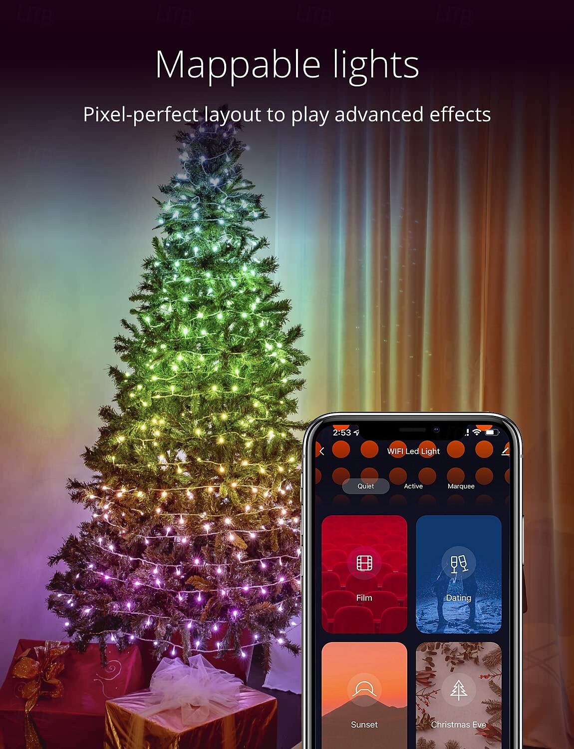 2025年 LEDスマートライト Tuyaインテリジェントポイントコントロールレザー配線ライト IP68防水クリスマスツリーライト WiFi制御 カラフルLEDライトストリング USB電源 リモコン付き  コレクション – $10.49 –P3