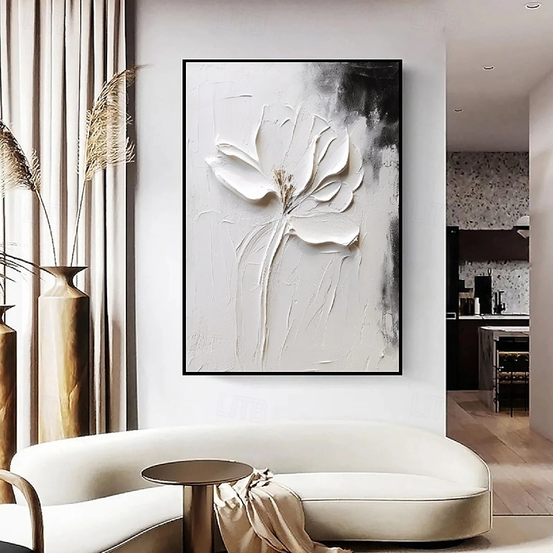 Ölgemälde handgemaltes 3D-Blumengemälde, handgefertigtes Palettenmesser, Blumen, Ölgemälde, Wandkunst, großes 3D-weißes Strukturgemälde, moderne dekorative Gemälde, Impressionismus, abstraktes weißes 2025 - $116.99 –P3