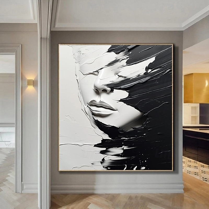 dipinto a olio astratto fatto a mano, dipinto a mano in bianco e nero, spatola, ragazza, dipinto a olio, figura in bianco e nero, pittura a olio, arte murale, grande dipinto in bianco e nero, pittura del 2025 a $131.99 –P6