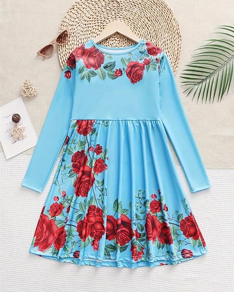 Pääsiäinen Tyttöjen 3D Ruusu Kuvitettu Mekko Pitkähihainen Kesä Kevät Loma Päivittäin Pyhäpäivä Prinsessa Kaunis Makea Lapset 4-12 vuotta Rento mekko A linjainen mekko Polvipituinen Normaali 2025 - $16.99 –P5