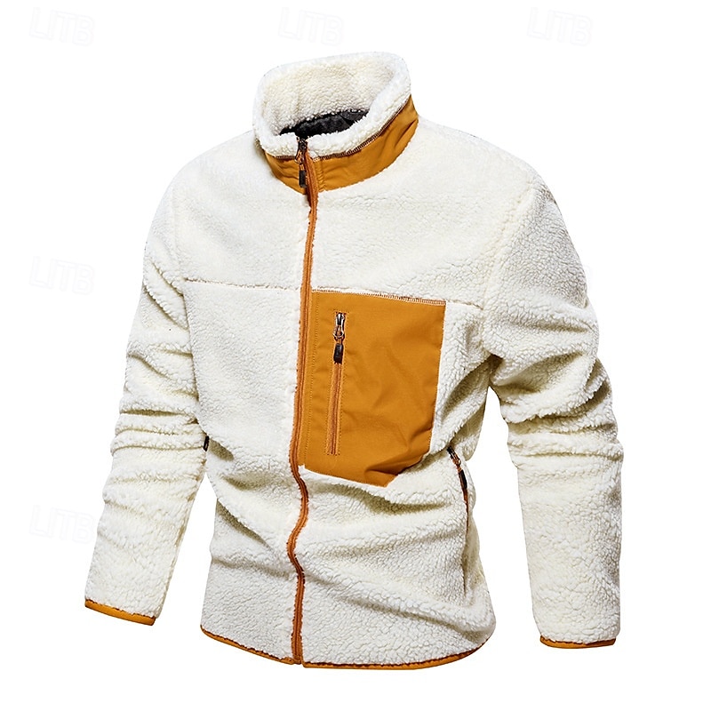 Men's Hiking Jacket Hiking Fleece Jacket Winter Outdoor Patchwork Thermal Warm Fleece Lining Fleece Jackets Full Zip Climbing Camping / Hiking / Caving Traveling Cream Khaki 2025 - $56.99 –P8