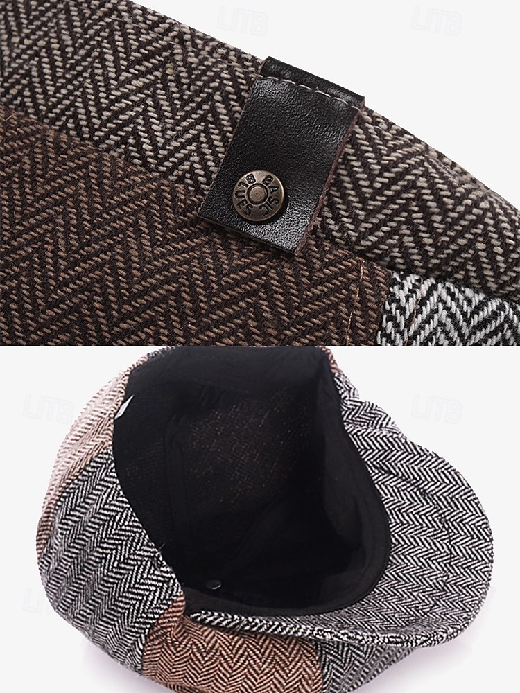 pánská vintage patchwork plochá kšiltovka rybí kosti – klasický tvídový newsboy klobouk na podzim a zimu 2025 - $14.99 –P1
