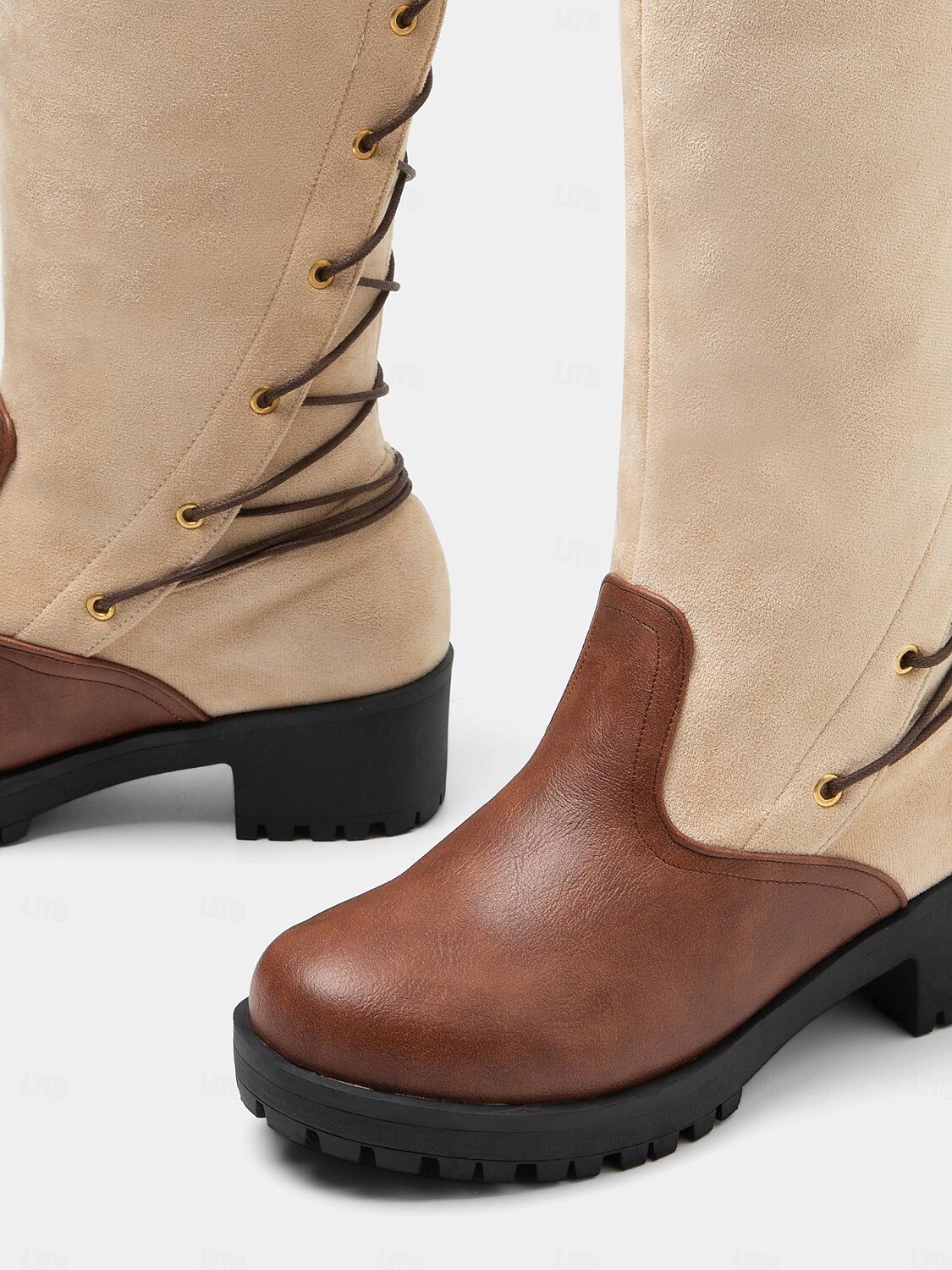 Damskie buty do jazdy konnej – brązowe i beżowe, ze sztucznej skóry, sięgające do kolan, ze sznurowanym tyłem, idealne do jazdy konnej, jesiennych przygód na świeżym powietrzu i do stylizacji w stylu rustykalnym 2025 - $69.99 –P2