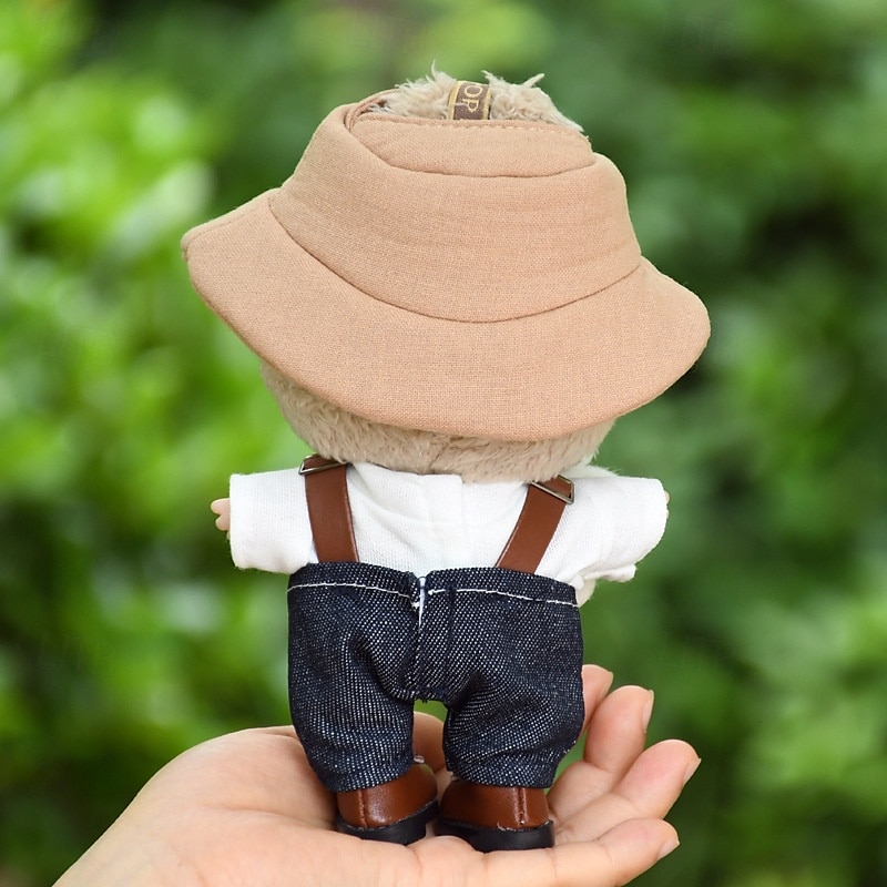 Dockkläder set 7 tum/17 cm ForLabubu mjuk docka kläder hatt topp byxor tillbehör 5-delat set dockklädning hatt jeans byxor röd skjorta (UTAN docka) 2025 - $31.99 –P2