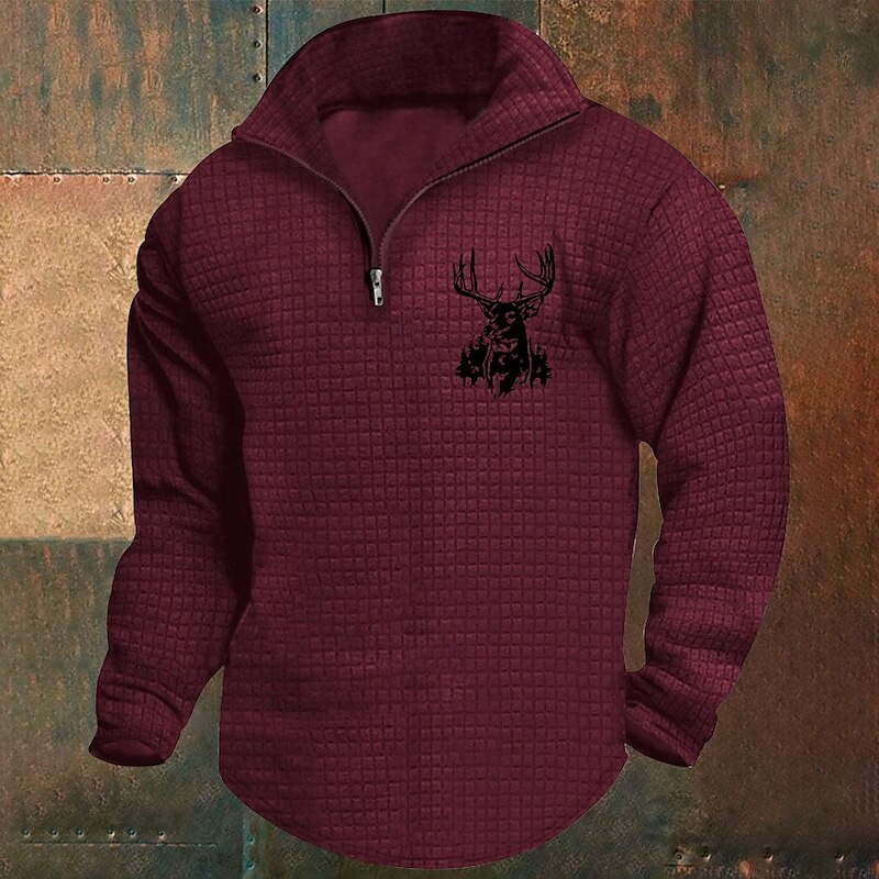 Homens Moletom Waffle Moletom Moletom com zíper Branco Vinho Verde Tropa Cáqui Cinza Claro Meio Zíper Gráfico Imprimir Imprimir Quarter Zip Natal Diário Feriado Outras estampas Roupa de rua Casual de 2025 por $22.99 –P5