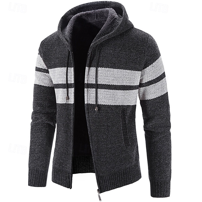 Per uomo Cardigan Maglione Maglione corto Maglione con zip Maglione lavorato a maglia A coste Maglia Standard Collage Tasche Color Block Con cappuccio Di tendenza Classico Da tutti i giorni del 2025 a $43.99 –P14