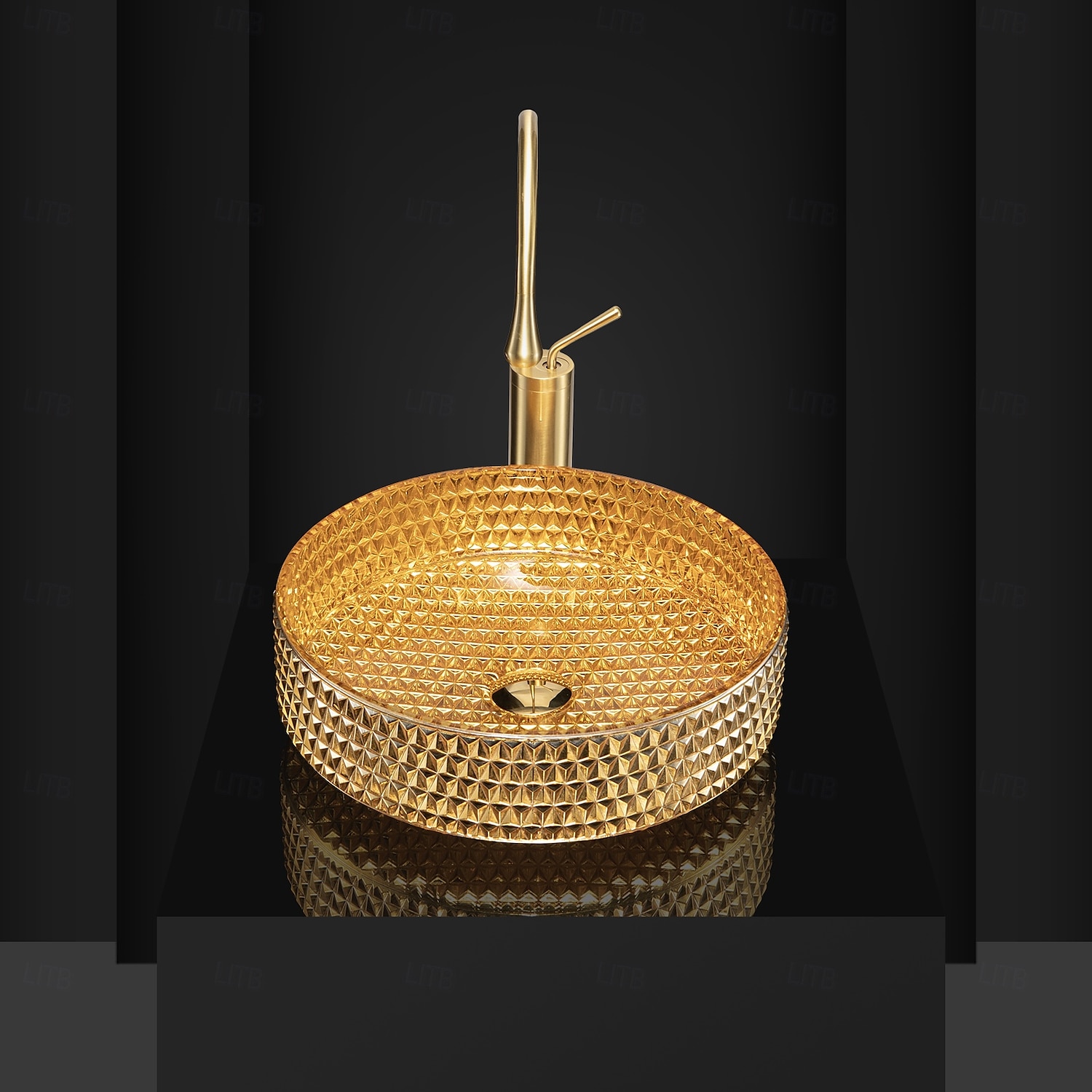 Combinación de lavabo de baño redondo, lavabo de baño de vidrio enchapado contemporáneo y grifo de cascada con acabado cromado 2025 - $647.99 –P3