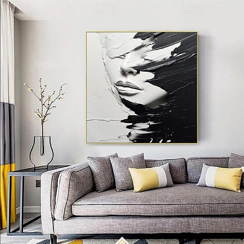 dipinto a olio astratto fatto a mano, dipinto a mano in bianco e nero, spatola, ragazza, dipinto a olio, figura in bianco e nero, pittura a olio, arte murale, grande dipinto in bianco e nero, pittura del 2025 a $131.99 –P4