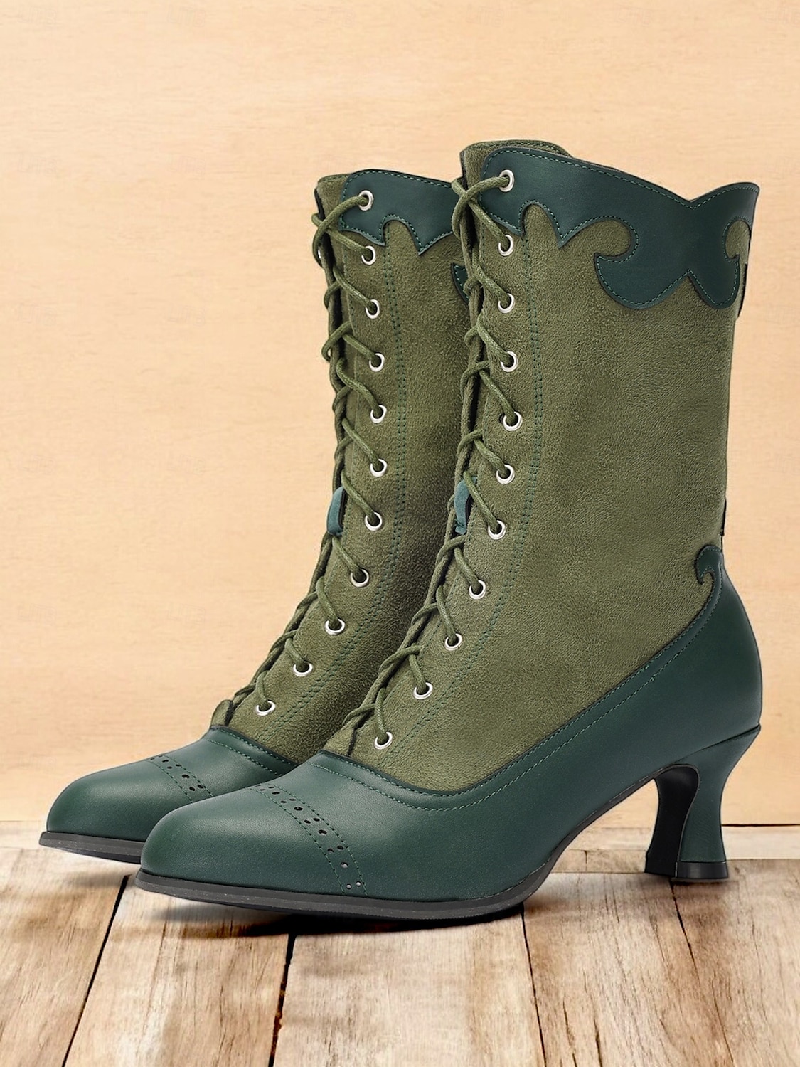 női viktoriánus vintage zöld fűzős csizma csipkés szegéllyel és brogue részletekkel - elegáns magas sarkú cipő cosplay, steampunk és retro ruhákhoz 2025 - $54.99 –P3