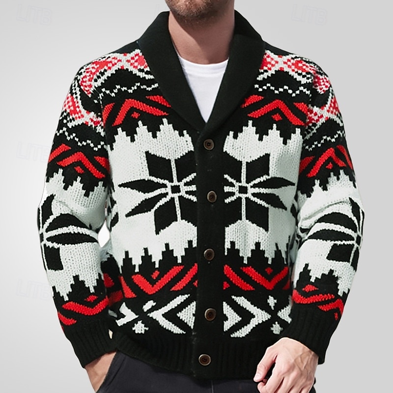 Herren Jacquard-Pullover Strickjacke Kurzer Pullover Strickpullover Gerippt Gehäkelt Stricken Standard Strick Jacquard Schneeflocke Schalrevers Modisch Klassisch Freizeitskleidung Verabredung 2026 - $55.99 –P3