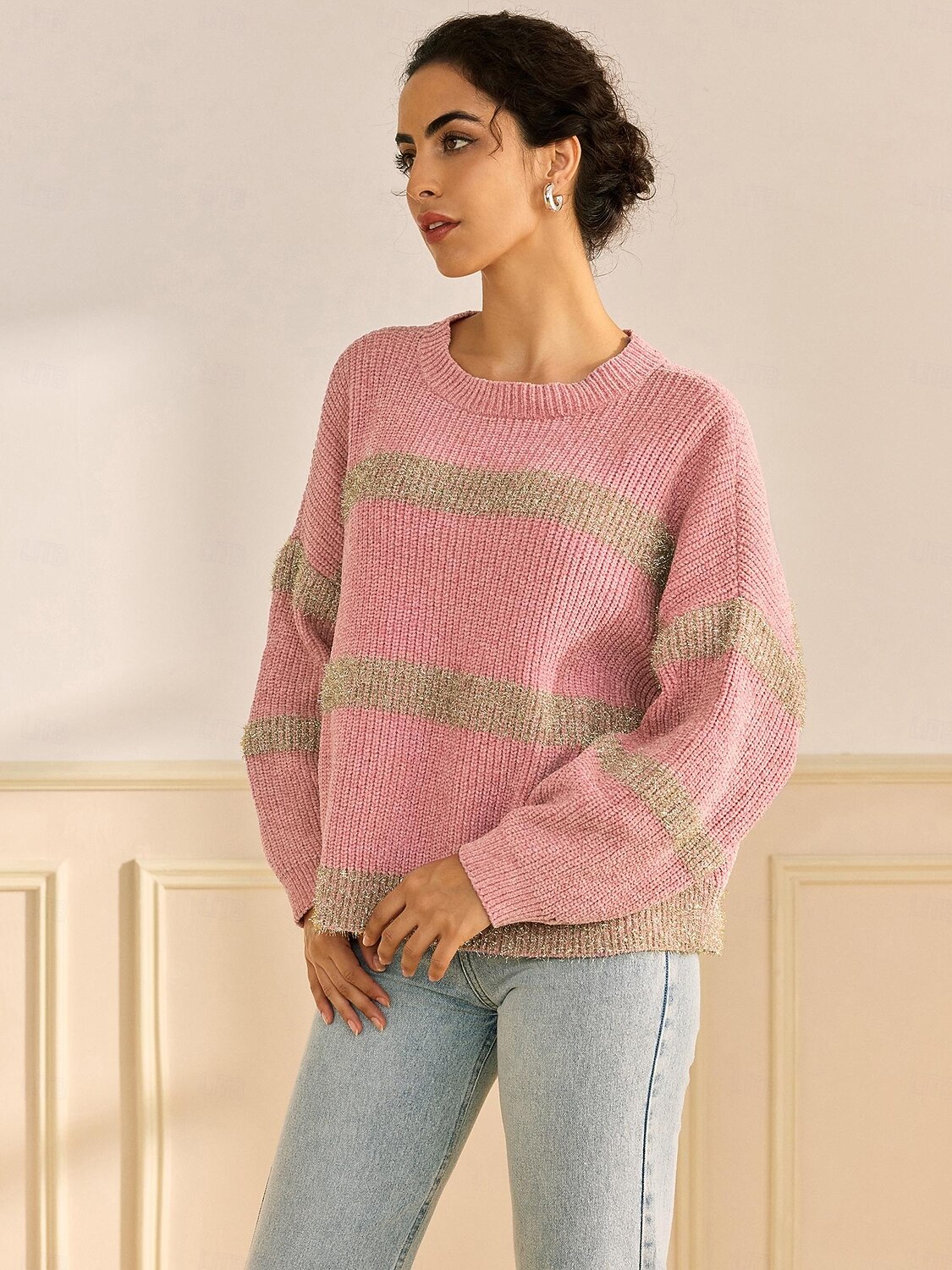 Per donna Felpa Girocollo A coste Maglia Ciniglia Manica normale Autunno inverno Informale Maglia Manica lunga Banda Rosa Rosso S M L del 2025 a $69.99 -P13