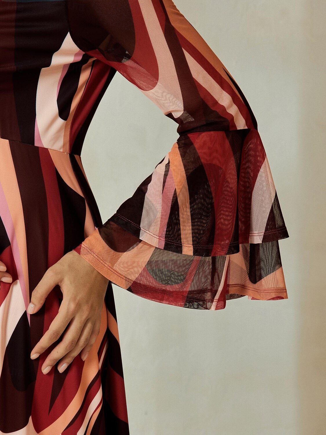 Dámské Volnočasové šaty Maxi dlouhé šaty Hnědá Dlouhý rukáv Geometrický Potisk Podzim zima Do U Bohemian Style S M L 2025 - $68.99 –P3