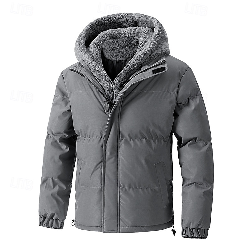 Herre Vinterjakke Pufferjakke Fleece-jakke Polstret 2 i 1 falske to stykker Polyester Hette Lomme utendørs Stevnemøte Fritid / hverdag Normal Mote Fritid Hold Varm Vindtett Vinter عادي Mørkegrå Svart 2025 - $66.99 –P8